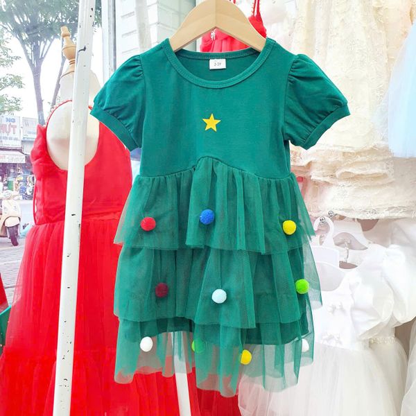  D47 _ Đầm Noel, váy noel cho bé mặc lễ giáng sinh đính bông siêu dễ thương _ Beekids 