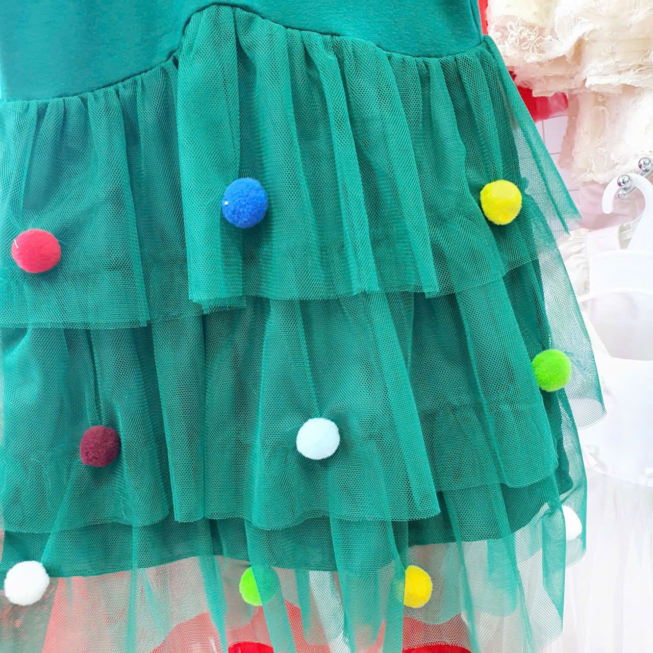  D47 _ Đầm Noel, váy noel cho bé mặc lễ giáng sinh đính bông siêu dễ thương _ Beekids 