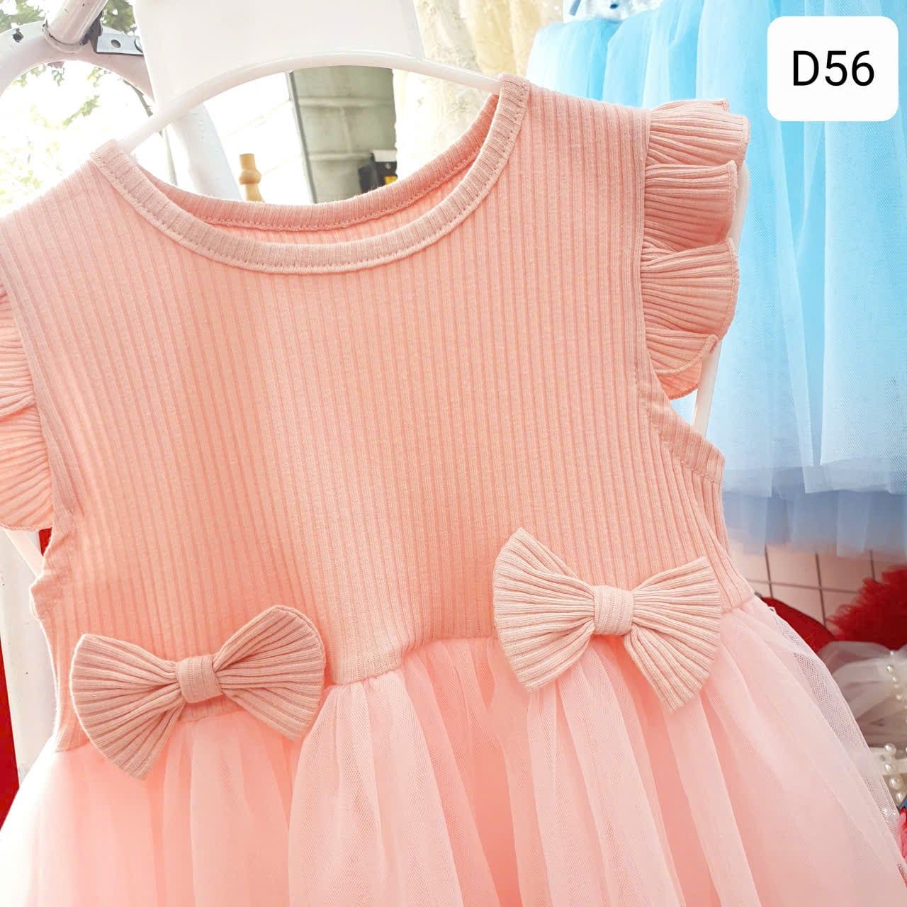  D56 _ Đầm bé gái đính nơ bướm xinh xắn chất mềm mịn mát _ Beekids 