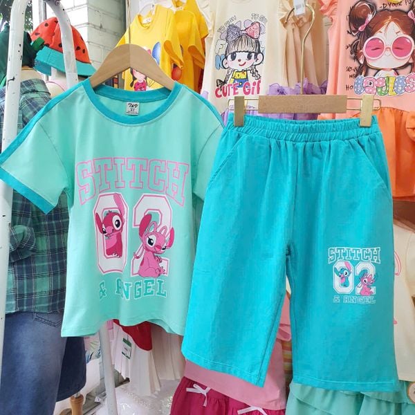  DB47 _ Đồ bộ lửng cotton cho mẹ và bé họa tiết gấu bông Stitch xinh xắn _ Beekids 