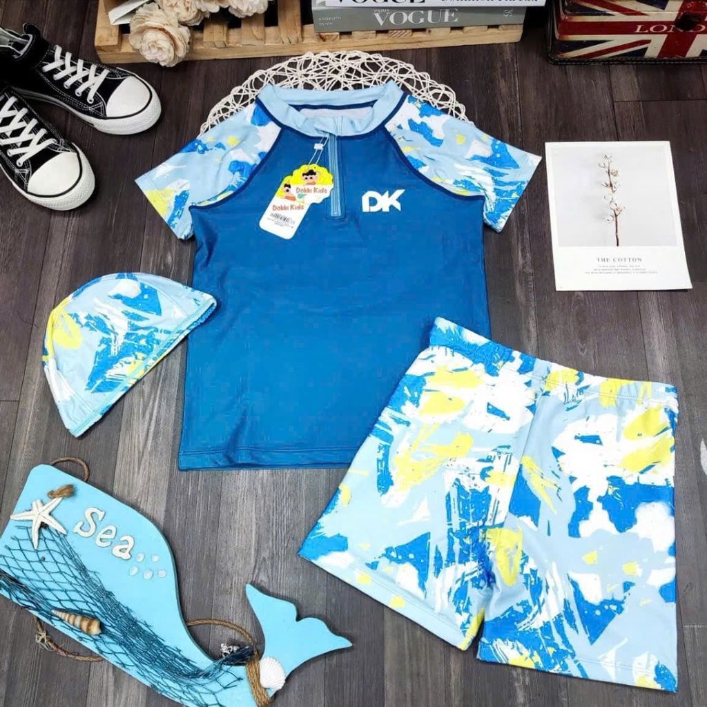  BB16 _ Đồ bơi bé trai 2 lớp áo và quần rời họa tiết loang màu thời trang _ Beekids 