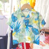  S43 _ Set bé trai mặc đi biển, đi du lịch áo sơ mi hoạ tiết hoa lá phối quần ngắn _ Beekids 