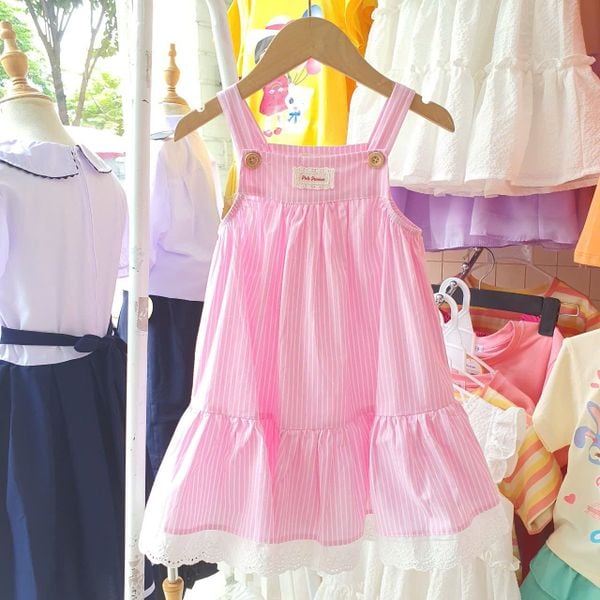  D40 _ Đầm dây bé gái kẻ sọc chất cotton mềm mại thoáng mát _ Beekids 