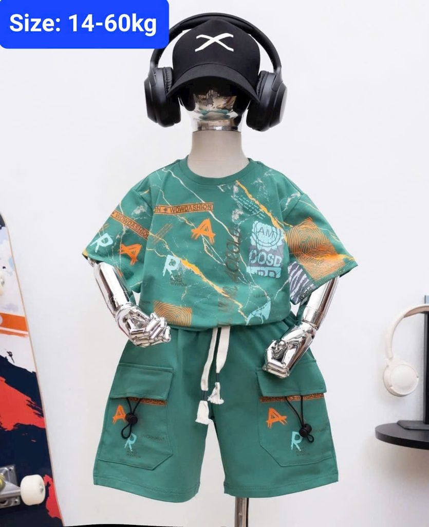  S48 _ Set bé trai quần túi hộp áo in loang màu sành điệu _ Beekids 