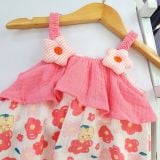  S51 _ Bộ bodysuit cho bé gái áo 2 dây in hoa kèm mũ xinh xắn _ Beekids 