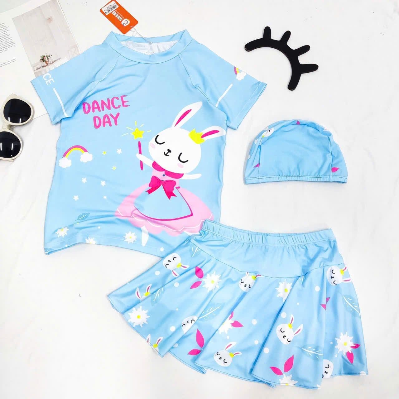  BB15 _ Đồ bơi bé gái rời thân chân váy phối áo tay ngắn hình thỏ xinh xắn _ Beekids 