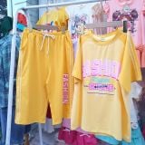  DB48 _ Đồ bộ lửng cho bé gái chất cotton mịn mát in chữ Fashion thời trang _ Beekids 