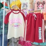  DB48 _ Đồ bộ lửng cho bé gái chất cotton mịn mát in chữ Fashion thời trang _ Beekids 