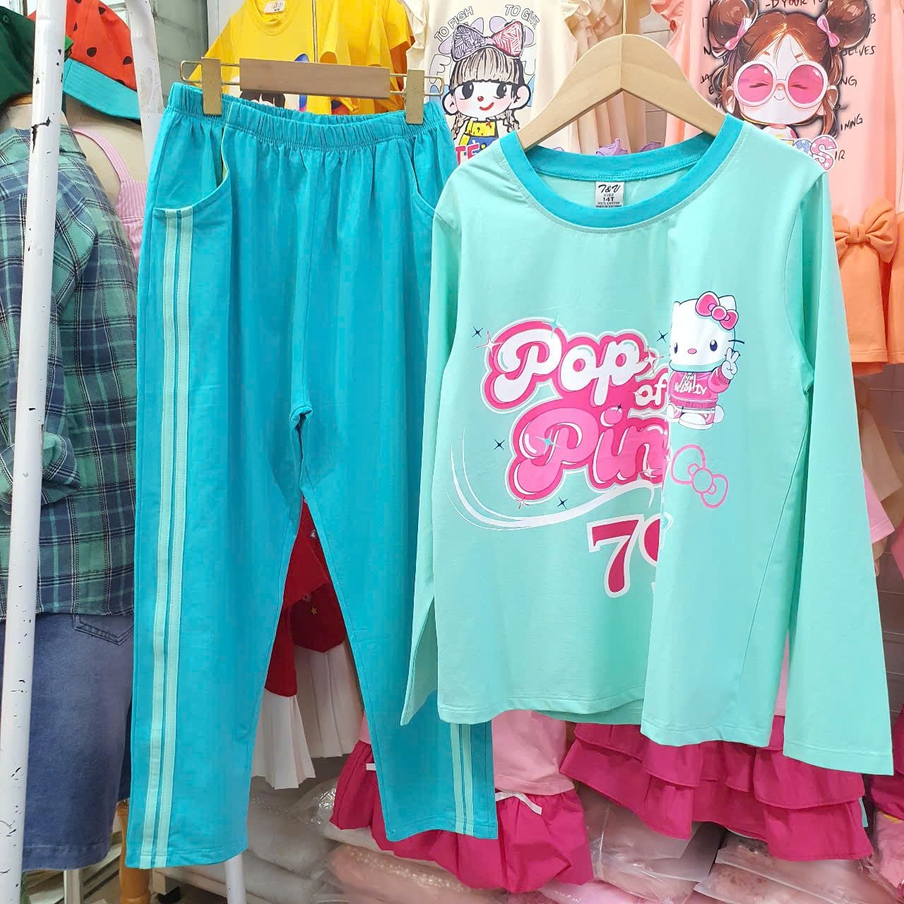  DB46 _ Bộ thun dài tay bé gái từ 20 đến 50kg họa tiết chuột Mickey dễ thương _ Beekids 