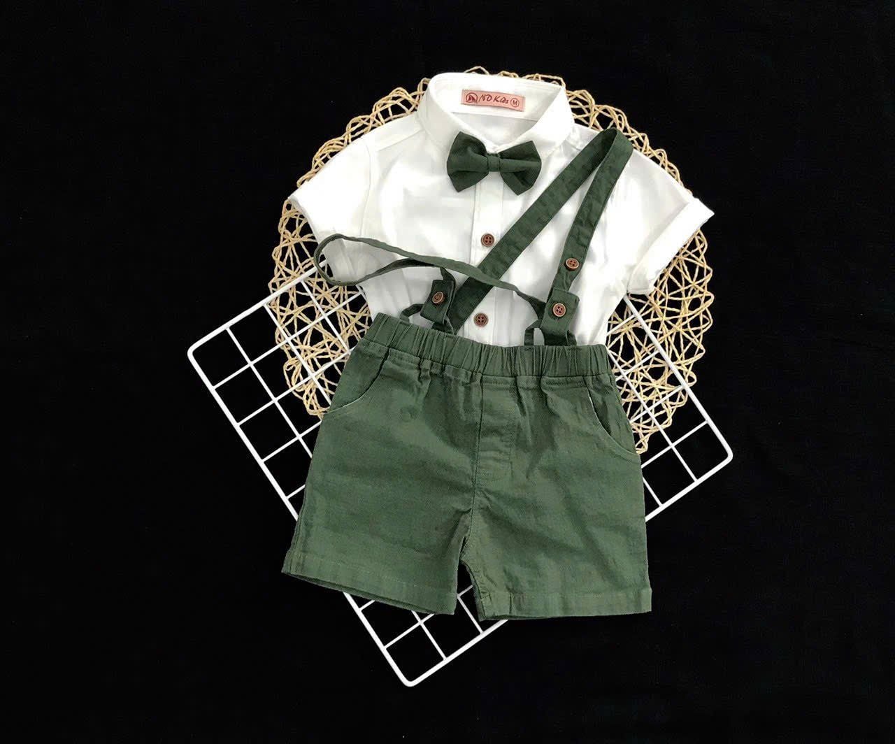  S52 _ Set áo sơ mi quần yếm cho bé trai mặc thôi nôi, đầy tháng, đi dự lễ tiệc _ Beekids 