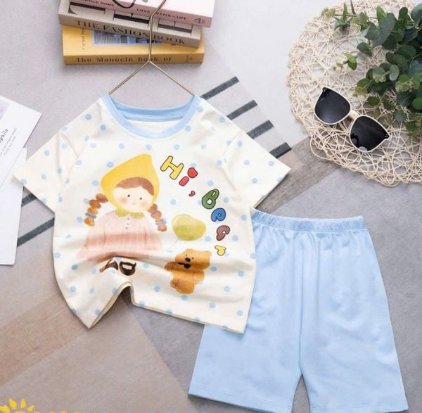  DB53 _ Bộ thun ngố bé gái họa tiết gấu và cô gái dễ thương _ Beekids 