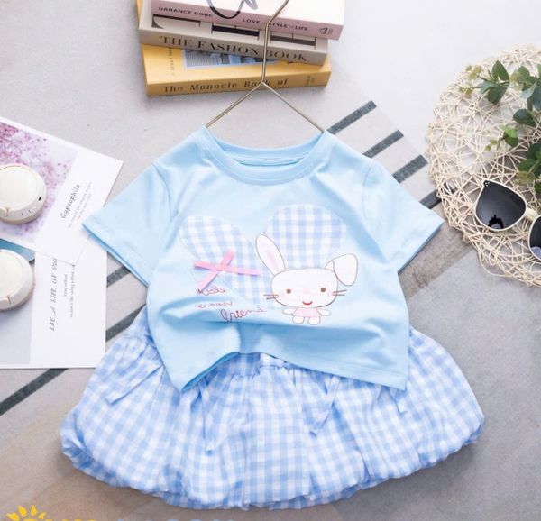  S55 _ Set váy bí caro bé gái phối áo họa tiết thỏ trái tim xinh xắn _ Beekids 