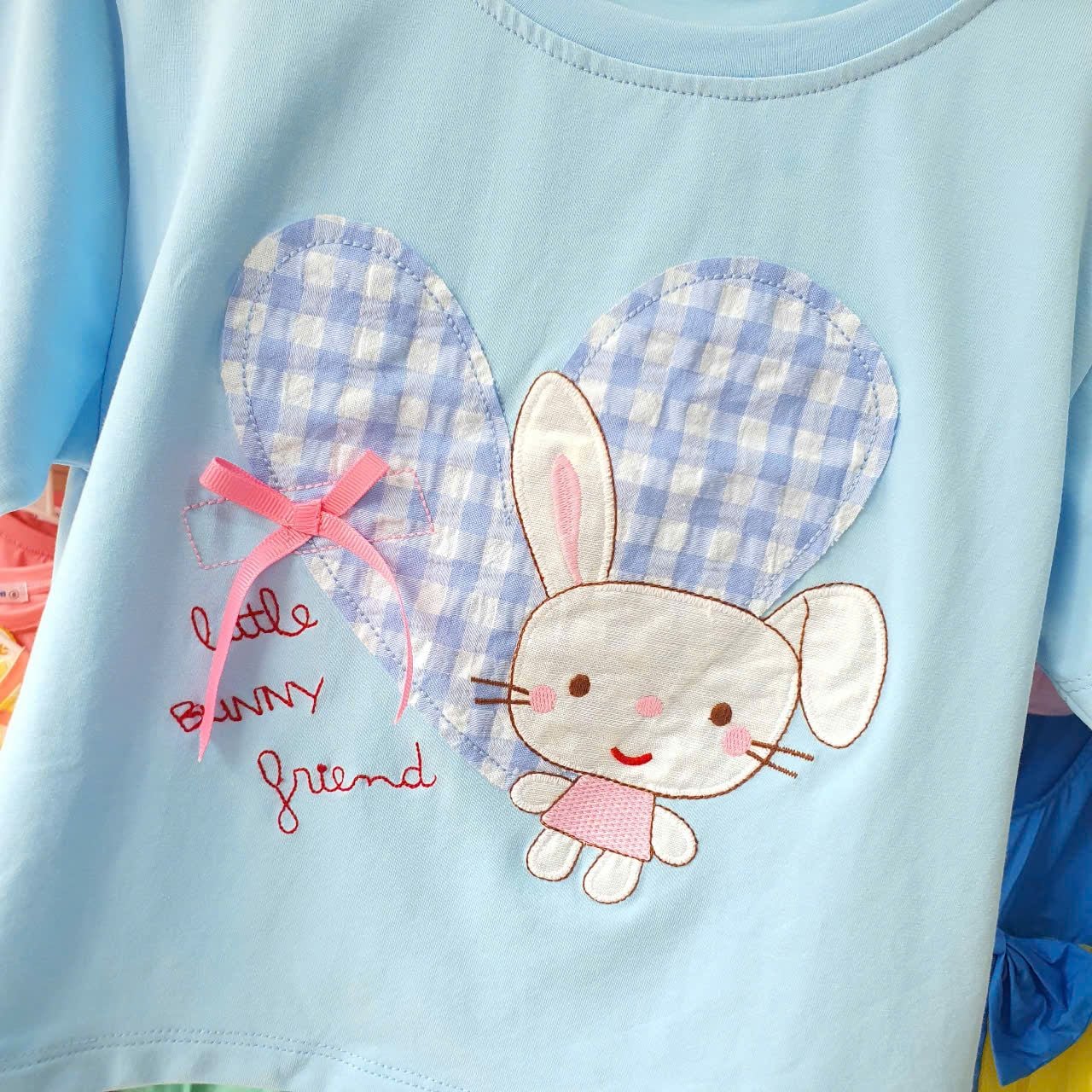  S55 _ Set váy bí caro bé gái phối áo họa tiết thỏ trái tim xinh xắn _ Beekids 