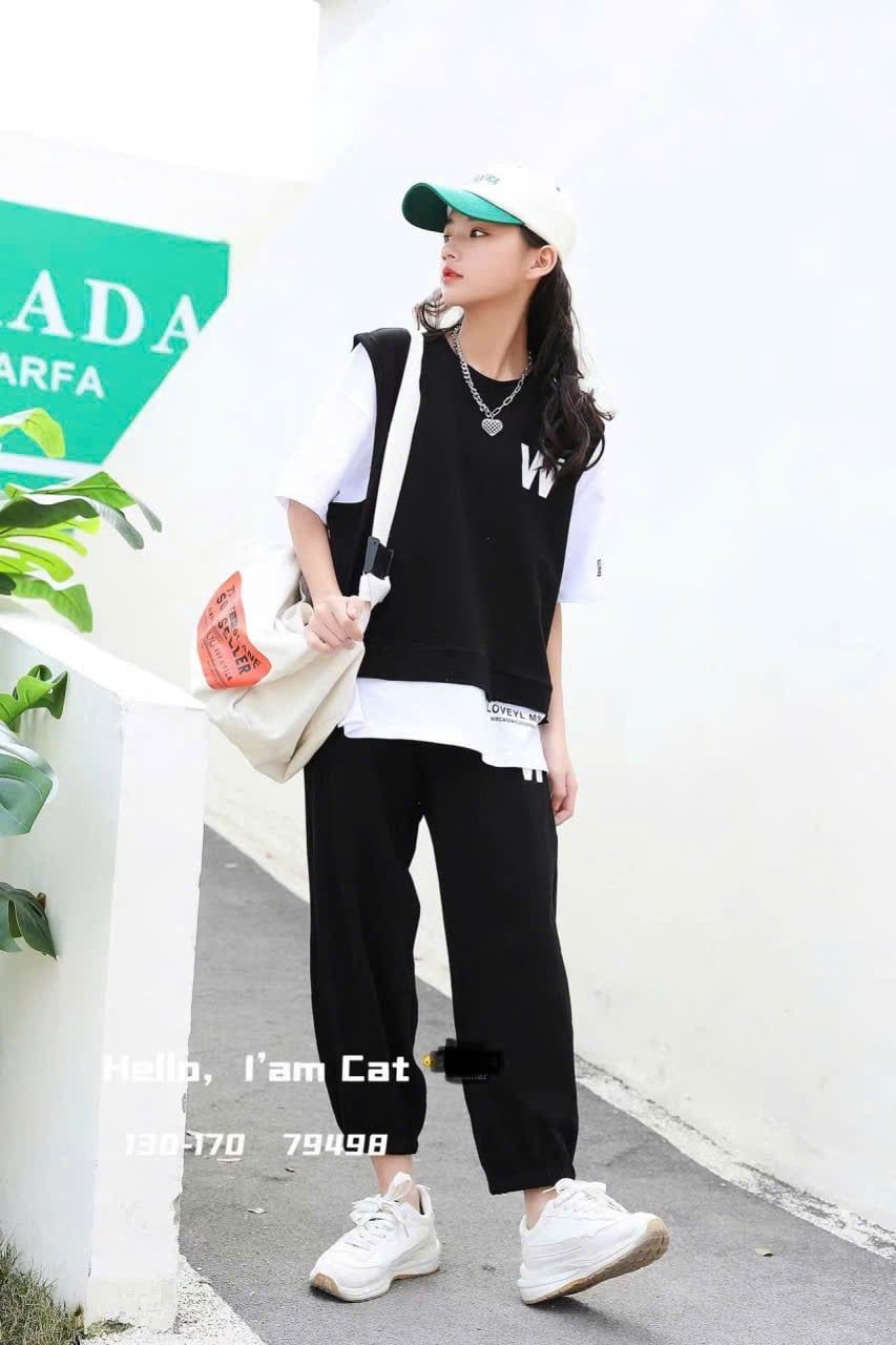  S68 _ Set áo thun quần jogger cho bé gam màu trắng đen sành điệu _ Beekids 