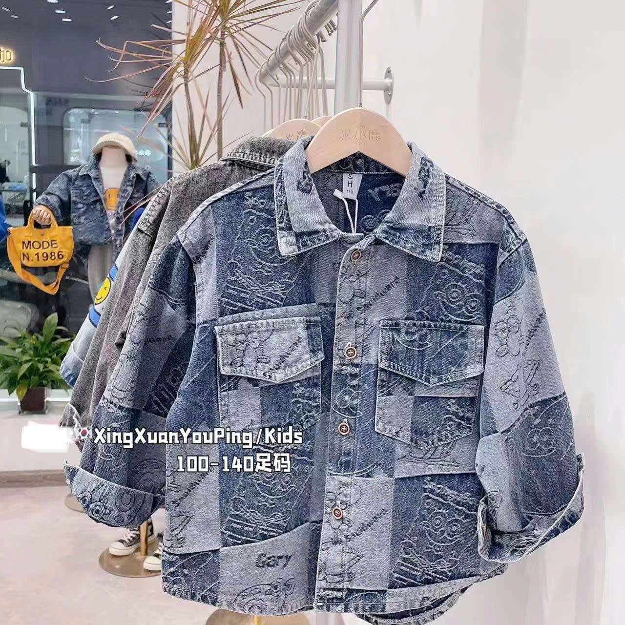  A44 _ Áo sơ mi jean phong cách cho bé trai và bé gái chất jean mềm đẹp _ Beekids 