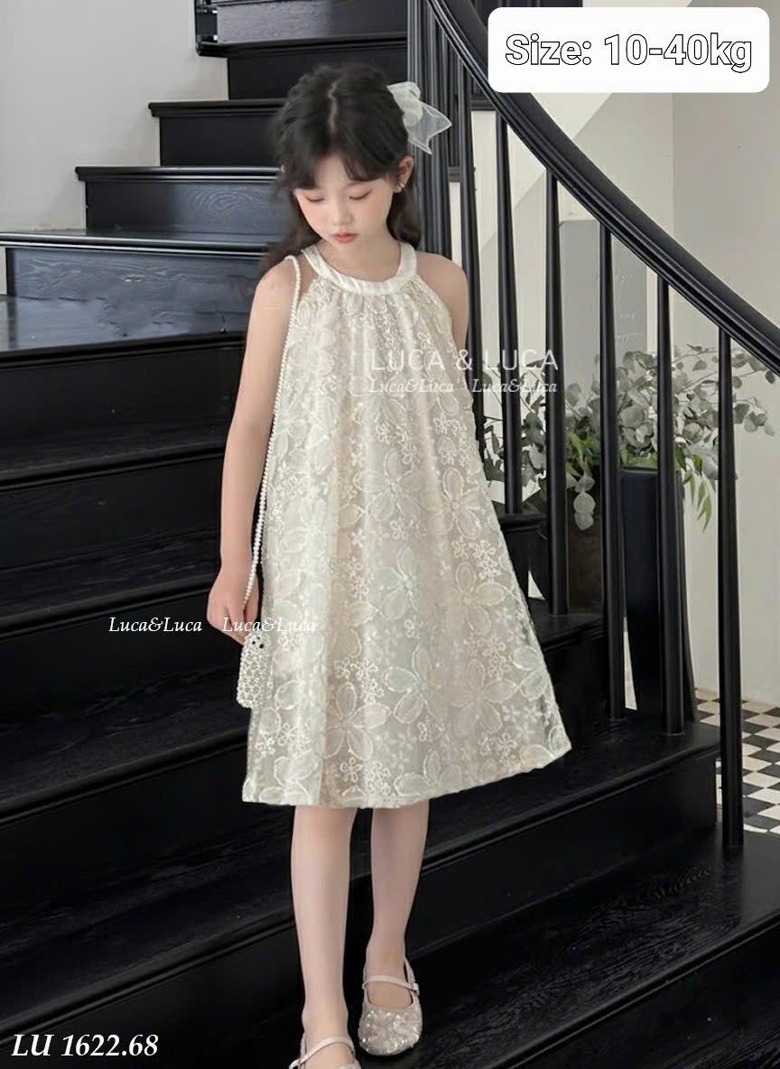  CC11 _ Đầm công chúa dáng cổ yếm hoa đính nổi thủ công phong cách tiểu thư sang chảnh _ Beekids 
