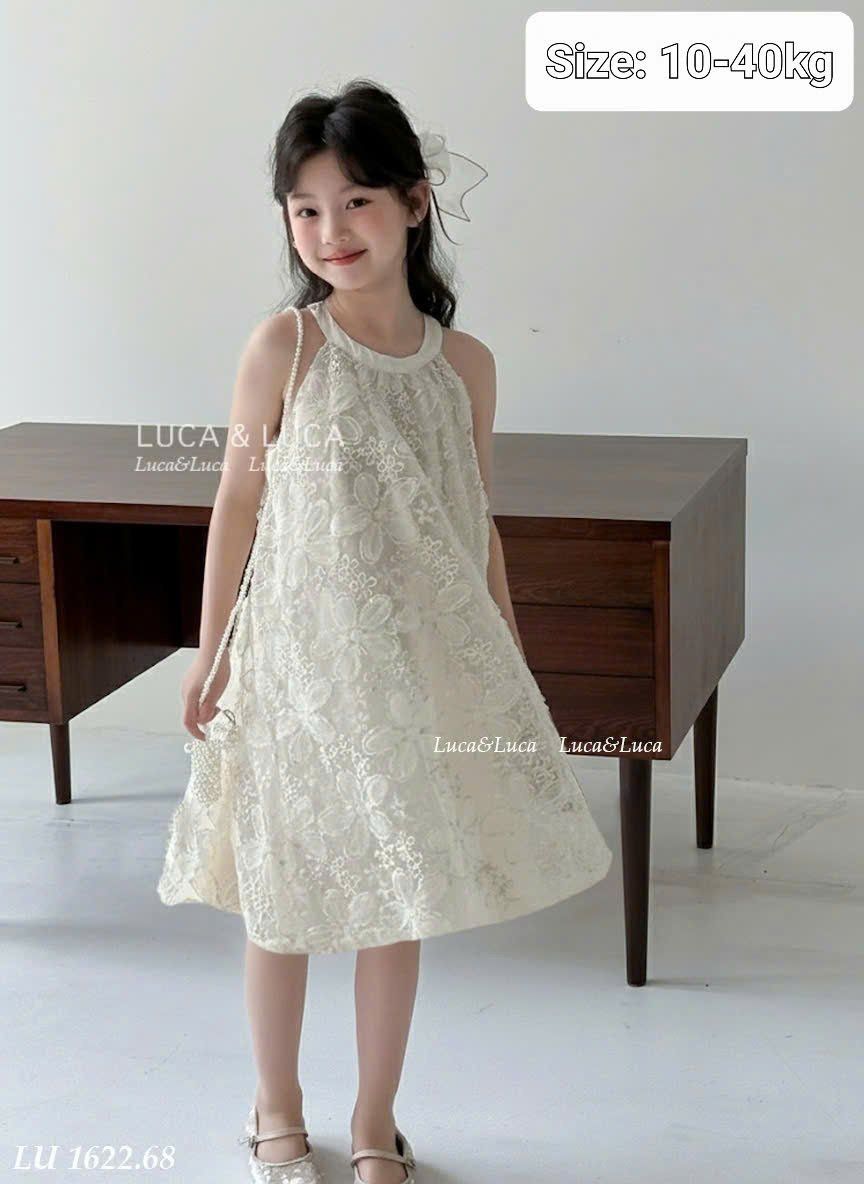  CC11 _ Đầm công chúa dáng cổ yếm hoa đính nổi thủ công phong cách tiểu thư sang chảnh _ Beekids 