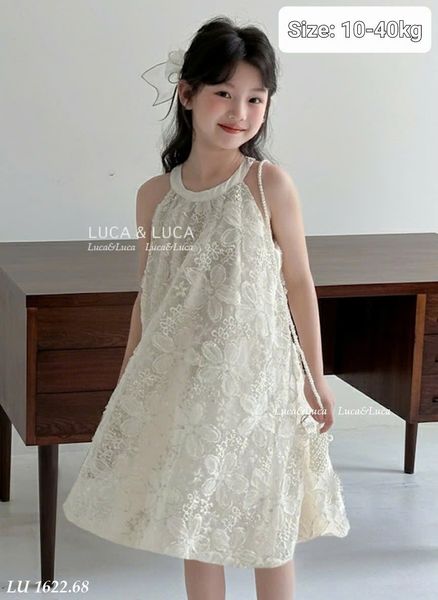  CC11 _ Đầm công chúa dáng cổ yếm hoa đính nổi thủ công phong cách tiểu thư sang chảnh _ Beekids 