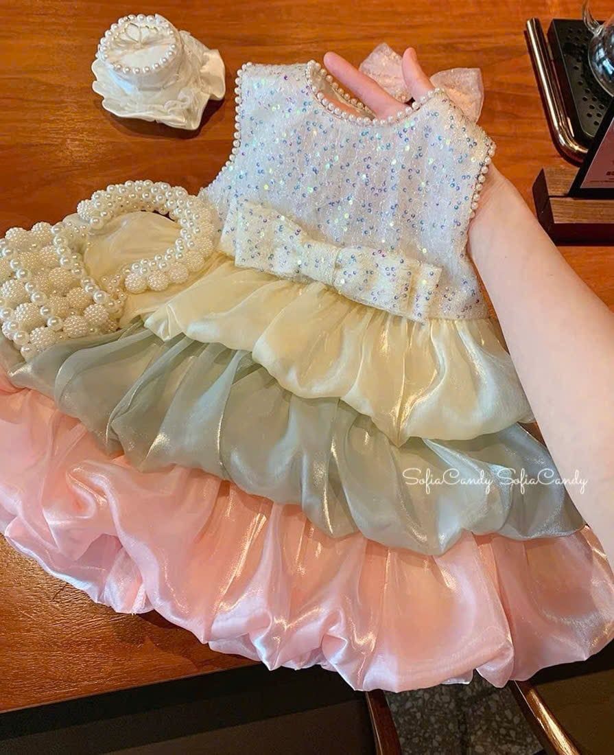  CC10 _ Đầm công chúa dáng bí xếp tầng phối màu nhẹ tênh bồng bềnh _ Beekids 