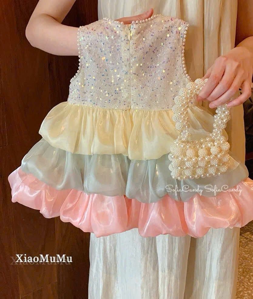  CC10 _ Đầm công chúa dáng bí xếp tầng phối màu nhẹ tênh bồng bềnh _ Beekids 