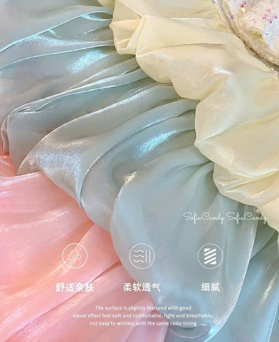  CC10 _ Đầm công chúa dáng bí xếp tầng phối màu nhẹ tênh bồng bềnh _ Beekids 