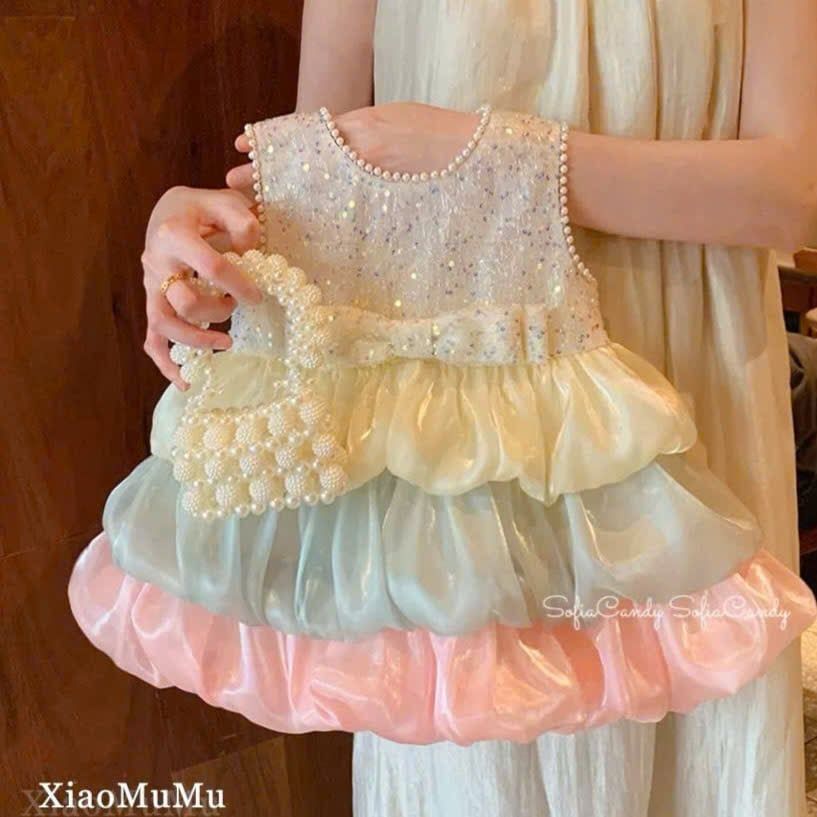  CC10 _ Đầm công chúa dáng bí xếp tầng phối màu nhẹ tênh bồng bềnh _ Beekids 