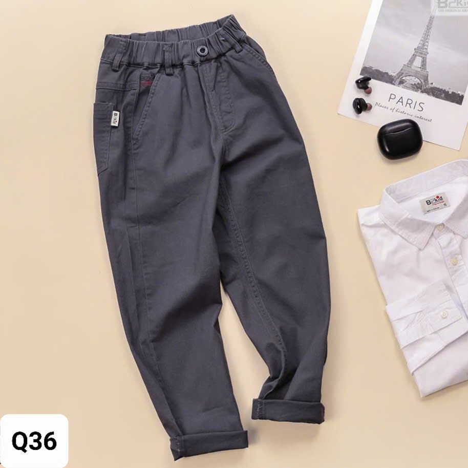  Q36A _ Quần kaki dài bé trai và bé gái size lớn từ 43 đến 57kg, chất kaki mềm mại, co giãn, kiểu dáng ống đứng _ Beekids 