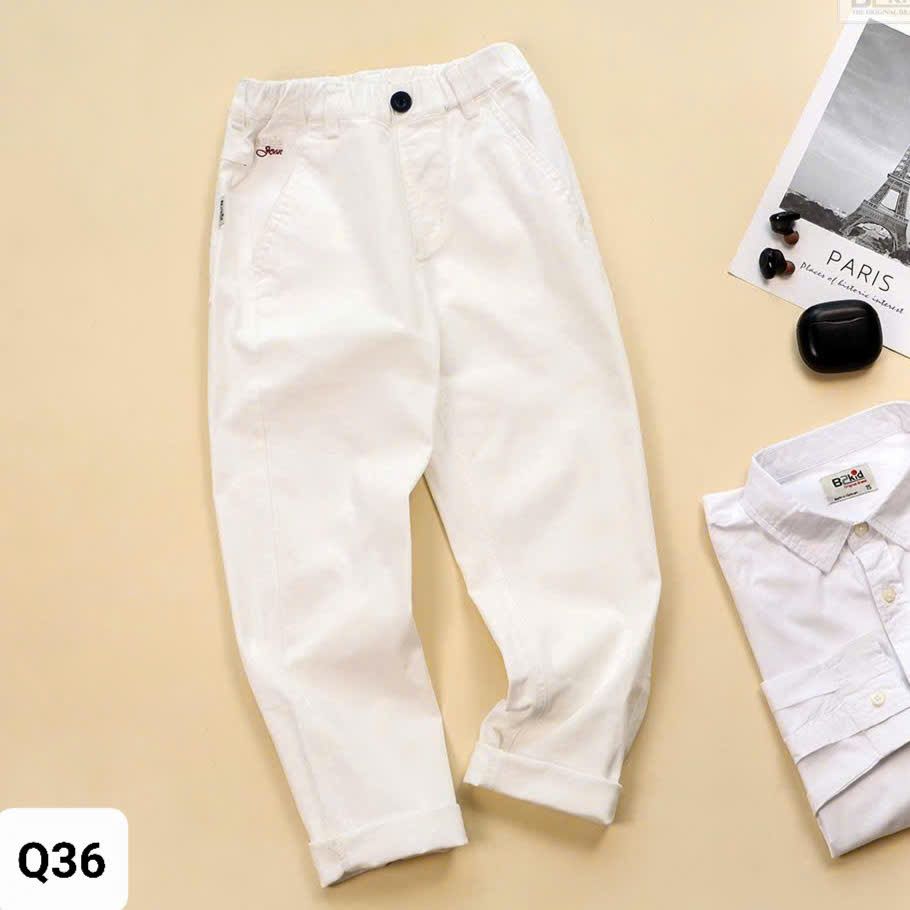  Q36A _ Quần kaki dài bé trai và bé gái size lớn từ 43 đến 57kg, chất kaki mềm mại, co giãn, kiểu dáng ống đứng _ Beekids 