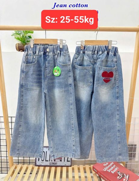 Q31 _ Quần jean dài ống suông bé gái chất jean mềm mại thêu hình trái tim dễ thương _ Beekids 