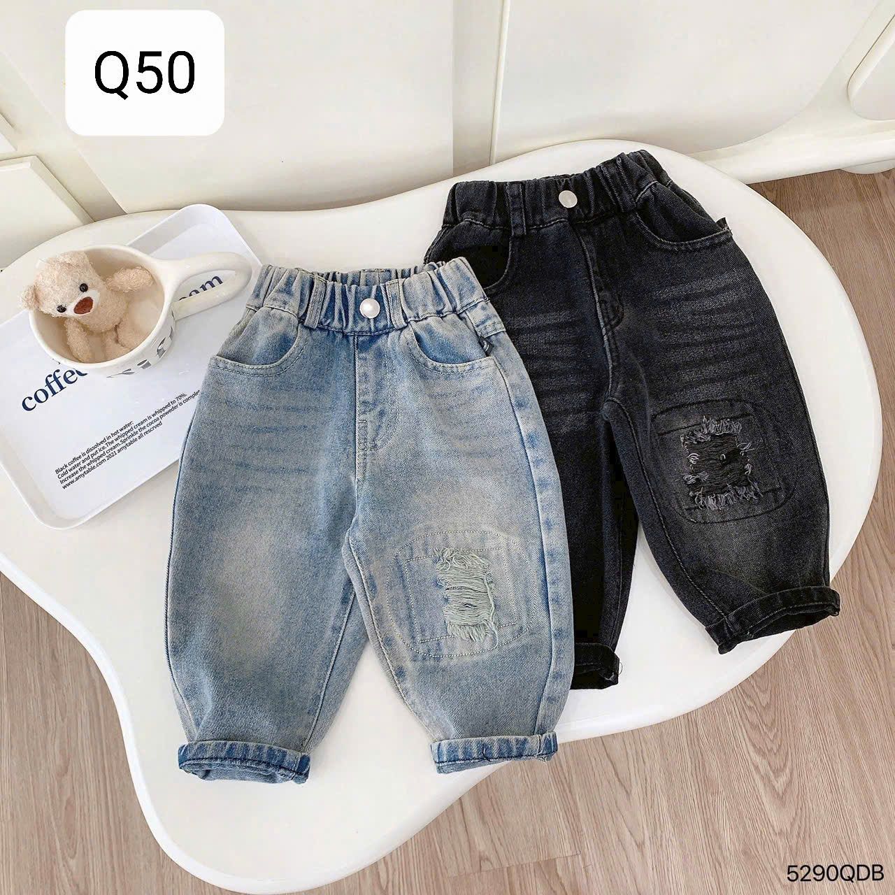 Q50 _ Quần jean rách gối cá tính cho bé chất jean mềm mại co giãn nhẹ _ Beekids 