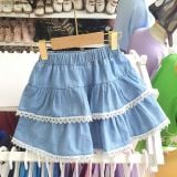  S101 _ Set bé gái chân váy jean denim lai ren phối áo thun in hình cô gái siêu dễ thương  _ Beekids 