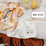  S102 _ Set bộ đi biển cho bé họa tiết hoa lá chất tơ đũi mềm mại thoáng mát _ Beekids 