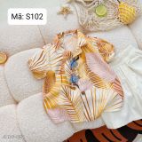  S102 _ Set bộ đi biển cho bé họa tiết hoa lá chất tơ đũi mềm mại thoáng mát _ Beekids 