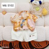  S102 _ Set bộ đi biển cho bé họa tiết hoa lá chất tơ đũi mềm mại thoáng mát _ Beekids 