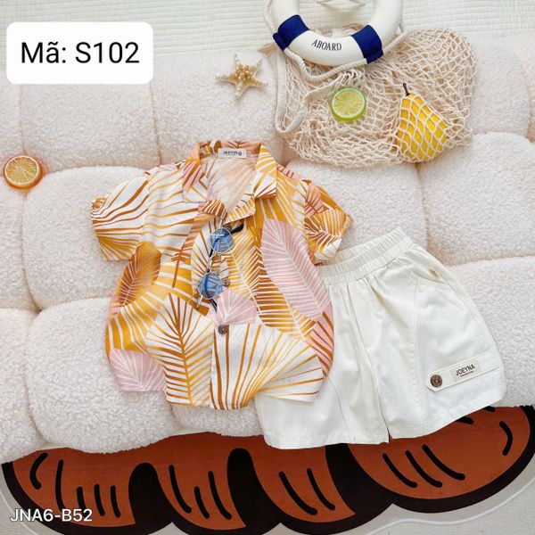  S102 _ Set bộ đi biển cho bé họa tiết hoa lá chất tơ đũi mềm mại thoáng mát _ Beekids 