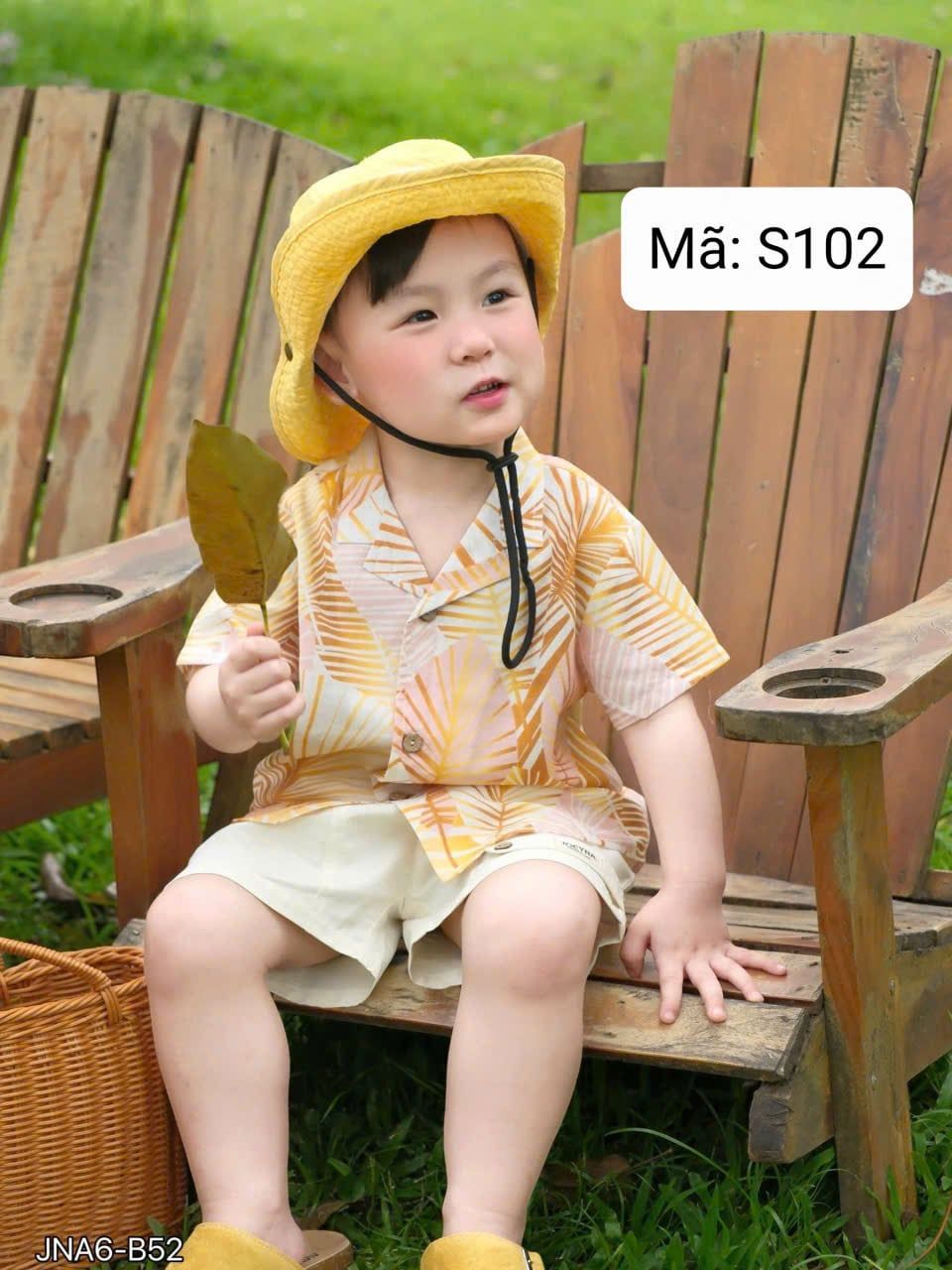  S102 _ Set bộ đi biển cho bé họa tiết hoa lá chất tơ đũi mềm mại thoáng mát _ Beekids 