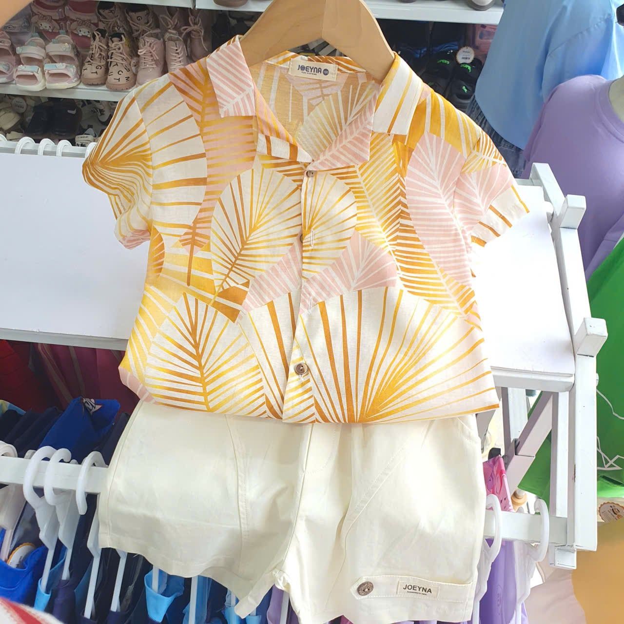  S102 _ Set bộ đi biển cho bé họa tiết hoa lá chất tơ đũi mềm mại thoáng mát _ Beekids 