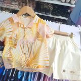  S102 _ Set bộ đi biển cho bé họa tiết hoa lá chất tơ đũi mềm mại thoáng mát _ Beekids 