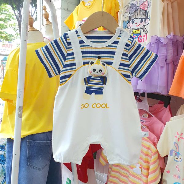  S46 _ Bộ bodysuit cho bé trai và bé gái áo kẻ sọc giả yếm siêu dễ thương _ Beekids 