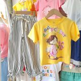  S57 - Set bé gái quần dài sọc phối áo thun họa tiết cô gái đính nơ siêu đáng yêu _ Beekids 