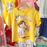  S57 - Set bé gái quần dài sọc phối áo thun họa tiết cô gái đính nơ siêu đáng yêu _ Beekids 