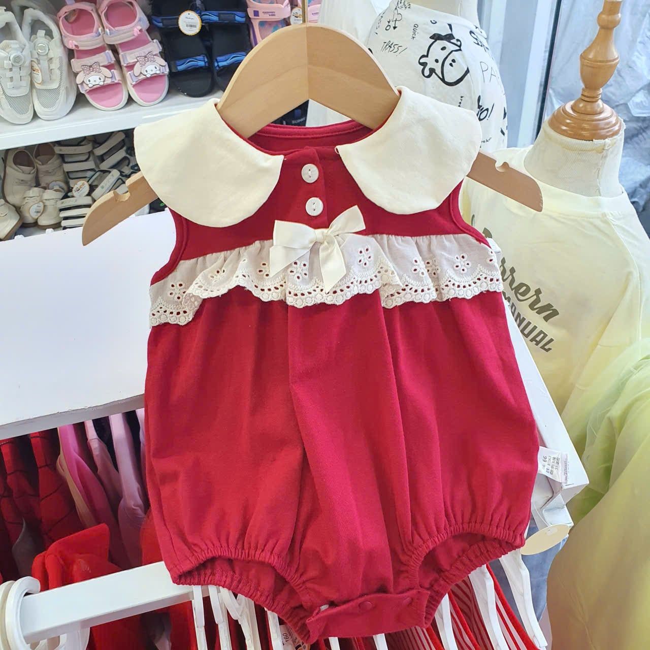  S66 _ Bộ bodysuit bé gái từ 4kg đến 12kg mặc Noel và Tết cổ cánh sen phối ren vải xinh xắn _ Beekids 