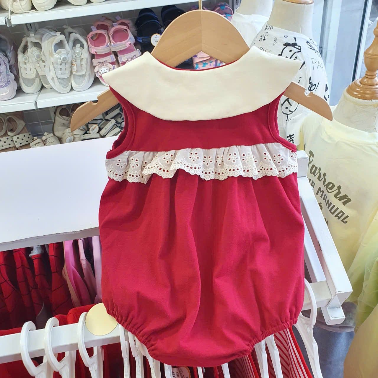  S66 _ Bộ bodysuit bé gái từ 4kg đến 12kg mặc Noel và Tết cổ cánh sen phối ren vải xinh xắn _ Beekids 