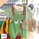  S75 _ Set áo kẻ phối yếm họa tiết chú ếch xanh xinh xắn chất mềm mát _ Beekids 