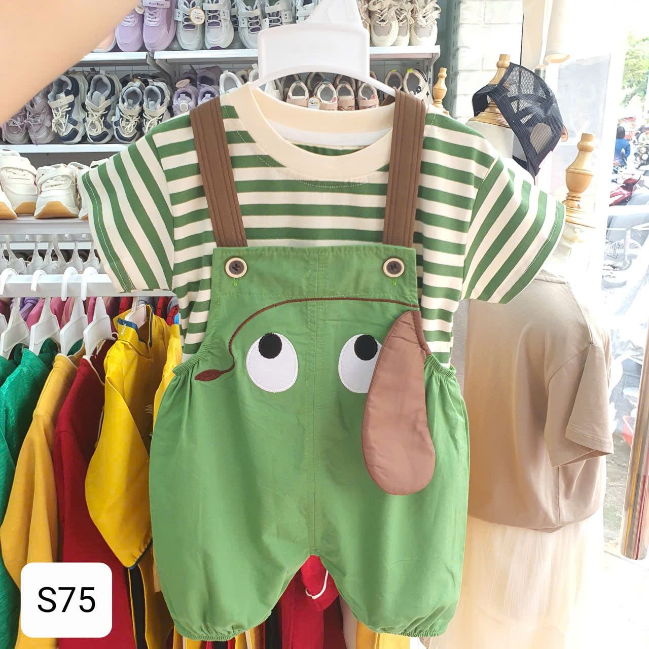  S75 _ Set áo kẻ phối yếm họa tiết chú ếch xanh xinh xắn chất mềm mát _ Beekids 