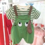  S75 _ Set áo kẻ phối yếm họa tiết chú ếch xanh xinh xắn chất mềm mát _ Beekids 