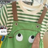 S75 _ Set áo kẻ phối yếm họa tiết chú ếch xanh xinh xắn chất mềm mát _ Beekids 