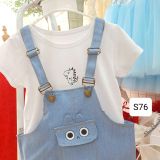 S76 _ Set áo thun phối quần yếm jean denim họa tiết khủng long dễ thương _ Beekids 