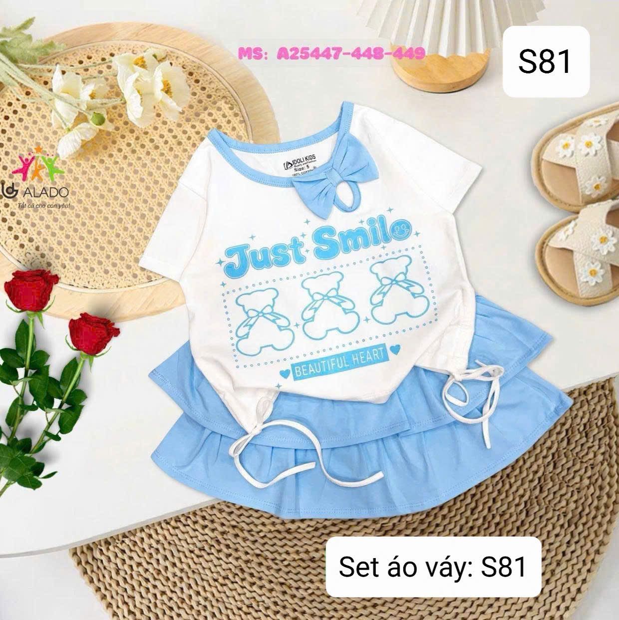  S85 _ Set áo váy thun 2 tầng mềm mát cho bé in hình gấu xinh xắn dễ thương _ Beekids 