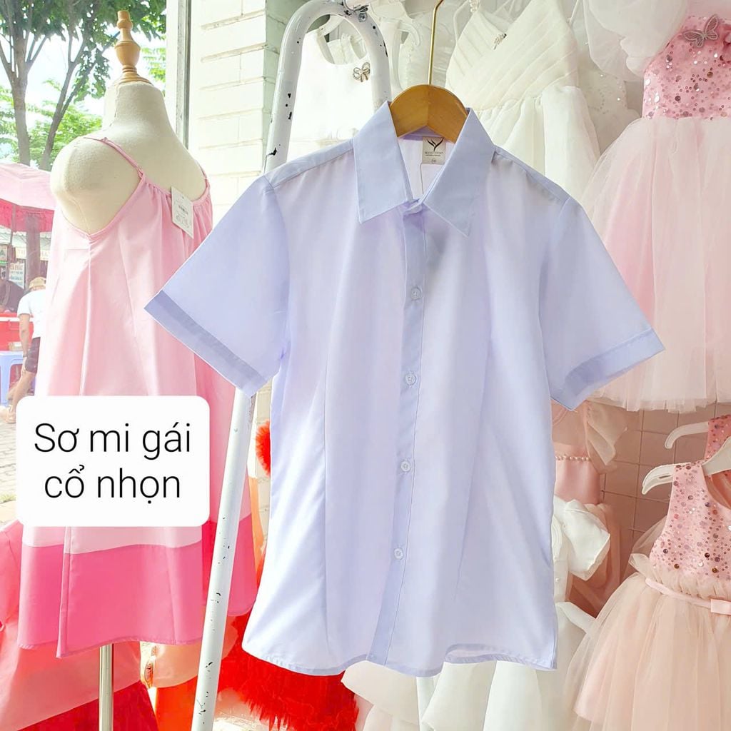  HSA03 _ Áo sơ mi đồng phục học sinh nữ cài nút tay cổ tròn chất mềm mại thoáng mát _ Beekids 